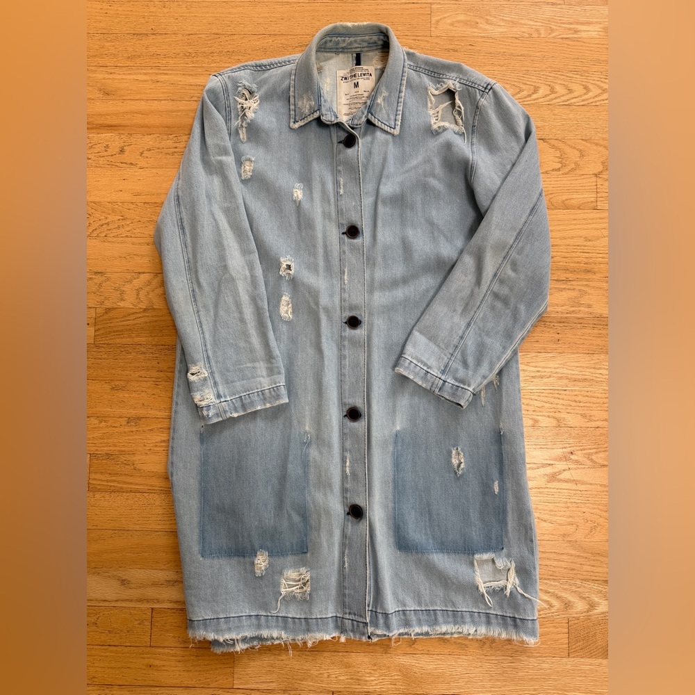 Zara Long Chore Coat, Distressed Denim Coat